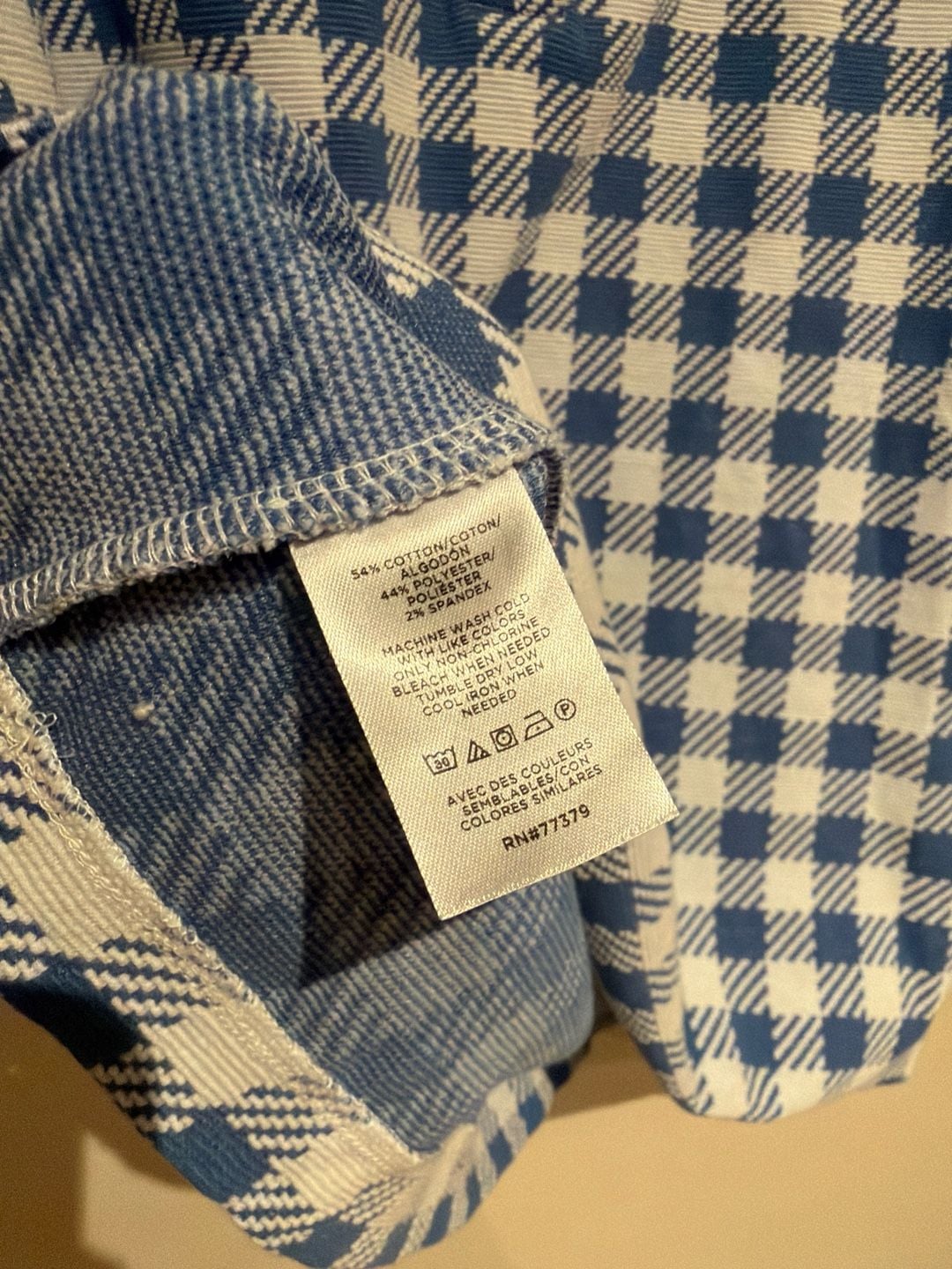 Ann Taylor Petite Blue and White Gingham Ruffle Neck Sleeveless Knit Top XL 9