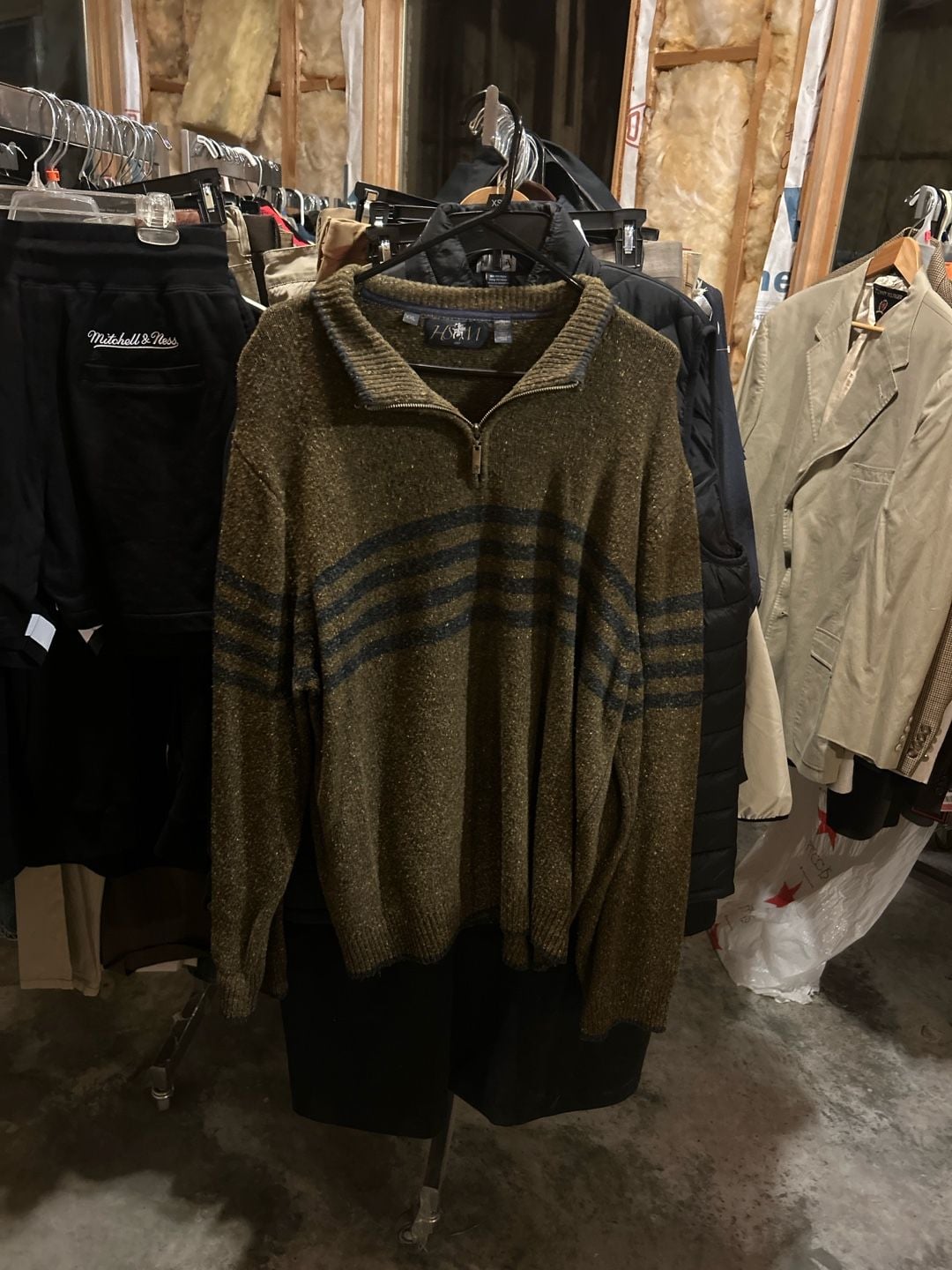 Hart Schaffner Marx HSM XXL 1/4 Zip Lambswool Blend Marled Olive Striped Sweater 2