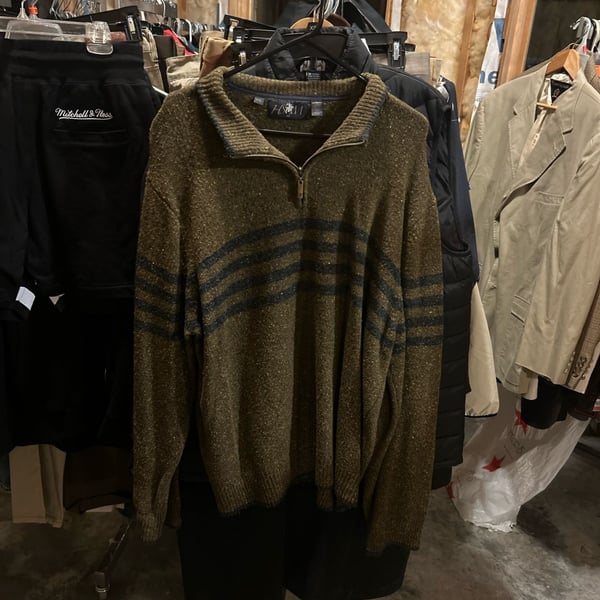Hart Schaffner Marx HSM XXL 1/4 Zip Lambswool Blend Marled Olive Striped Sweater