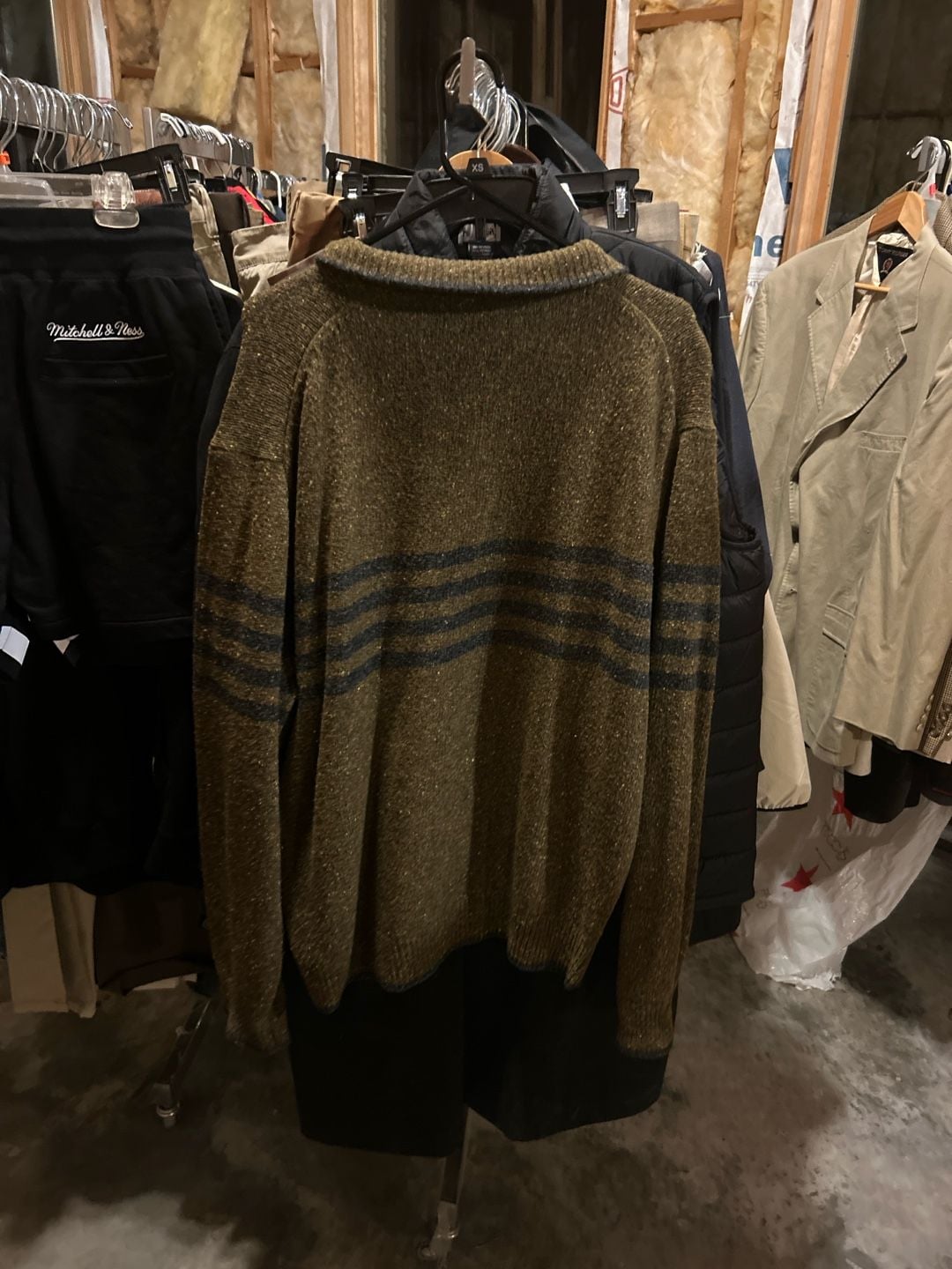 Hart Schaffner Marx HSM XXL 1/4 Zip Lambswool Blend Marled Olive Striped Sweater 6