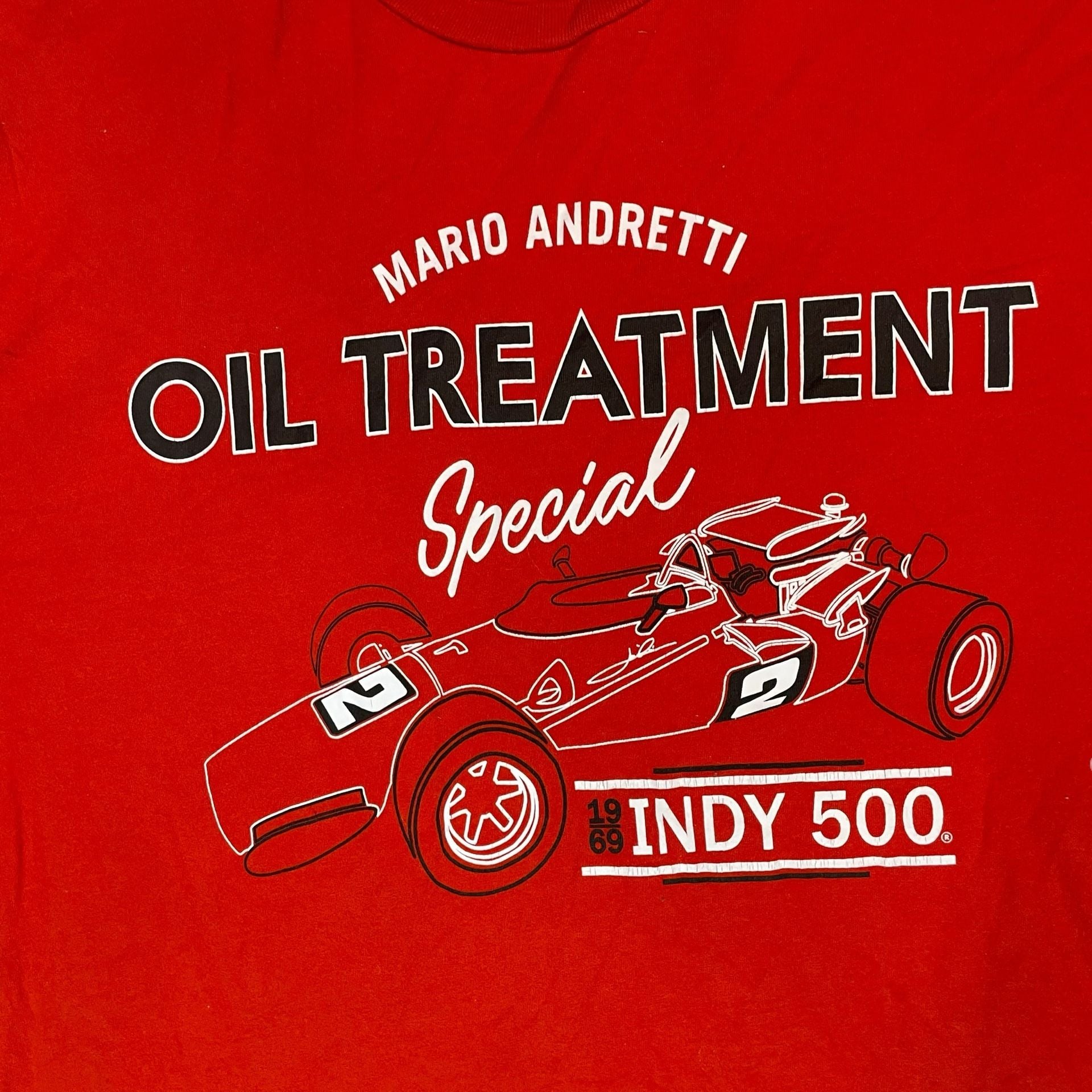 Mario Andretti Indy 500 Oil Treatment T-Shirt Red IZOD Racing Mens XL 5