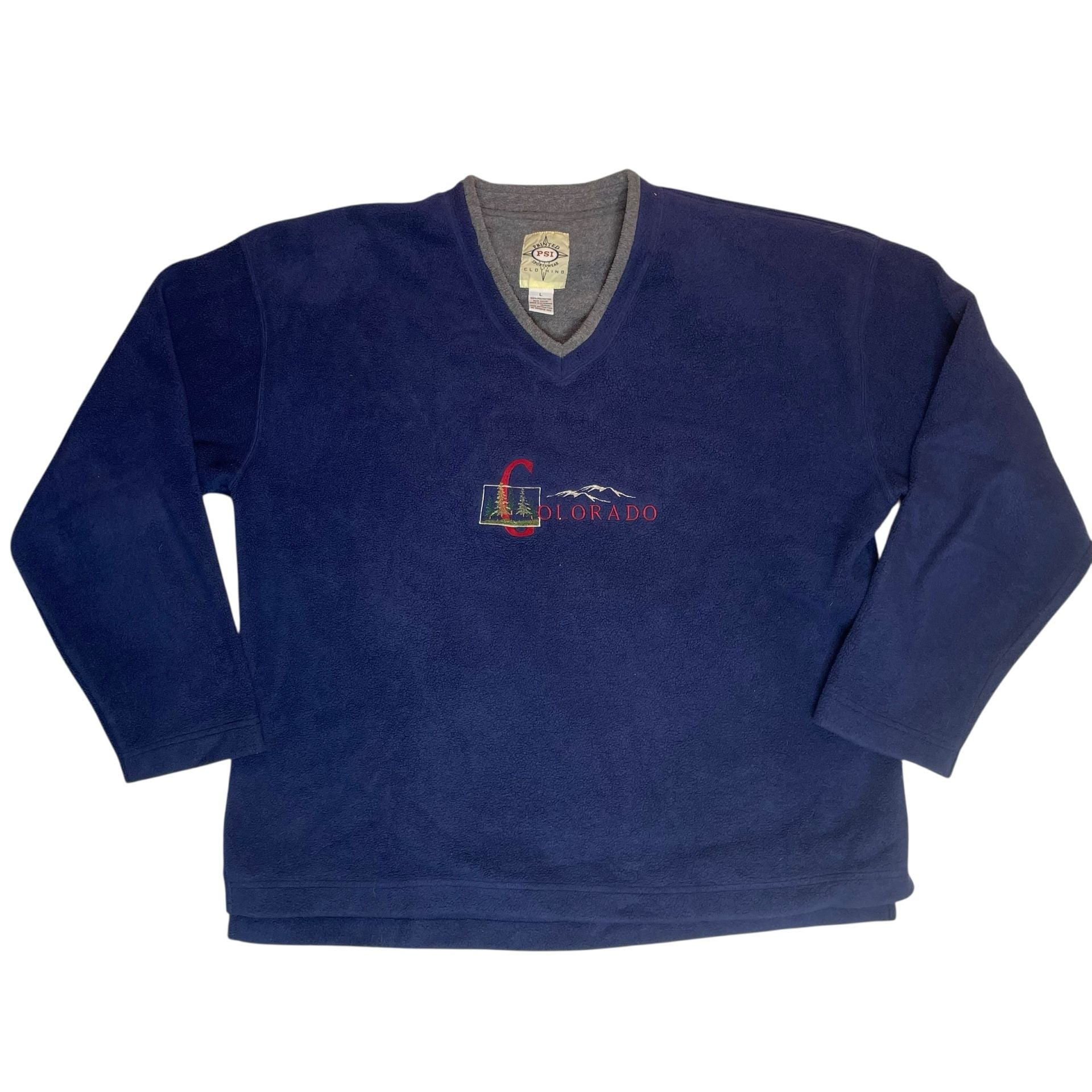 Colorado Fleece Pullover Sweatshirt Blue V-Neck Mens Large 2