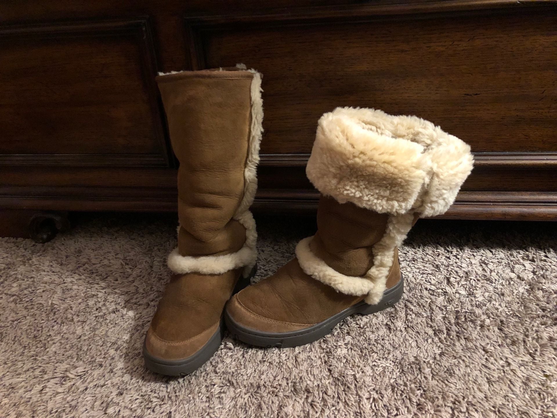 UGG Sunburst Tall Chestnut Suede Sheepskin Shearling Boots 2