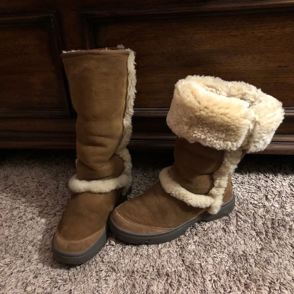UGG Sunburst Tall Chestnut Suede Sheepskin Shearling Boots