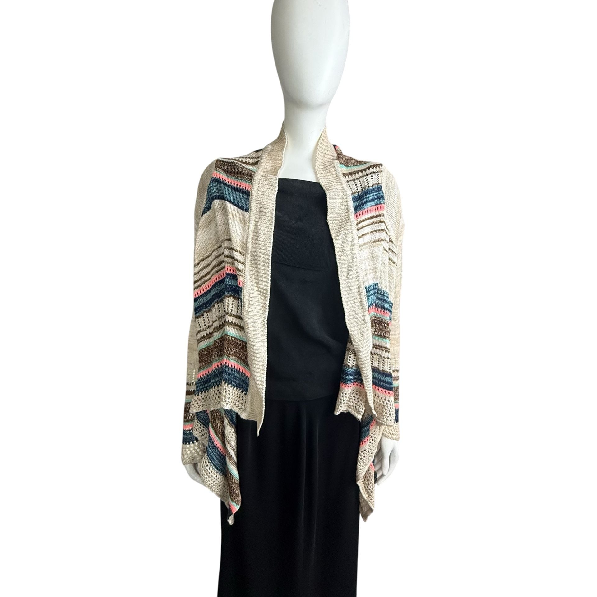 Love on a Hanger Striped Open Front Waterfall Cardigan Sweater Size Medium 2