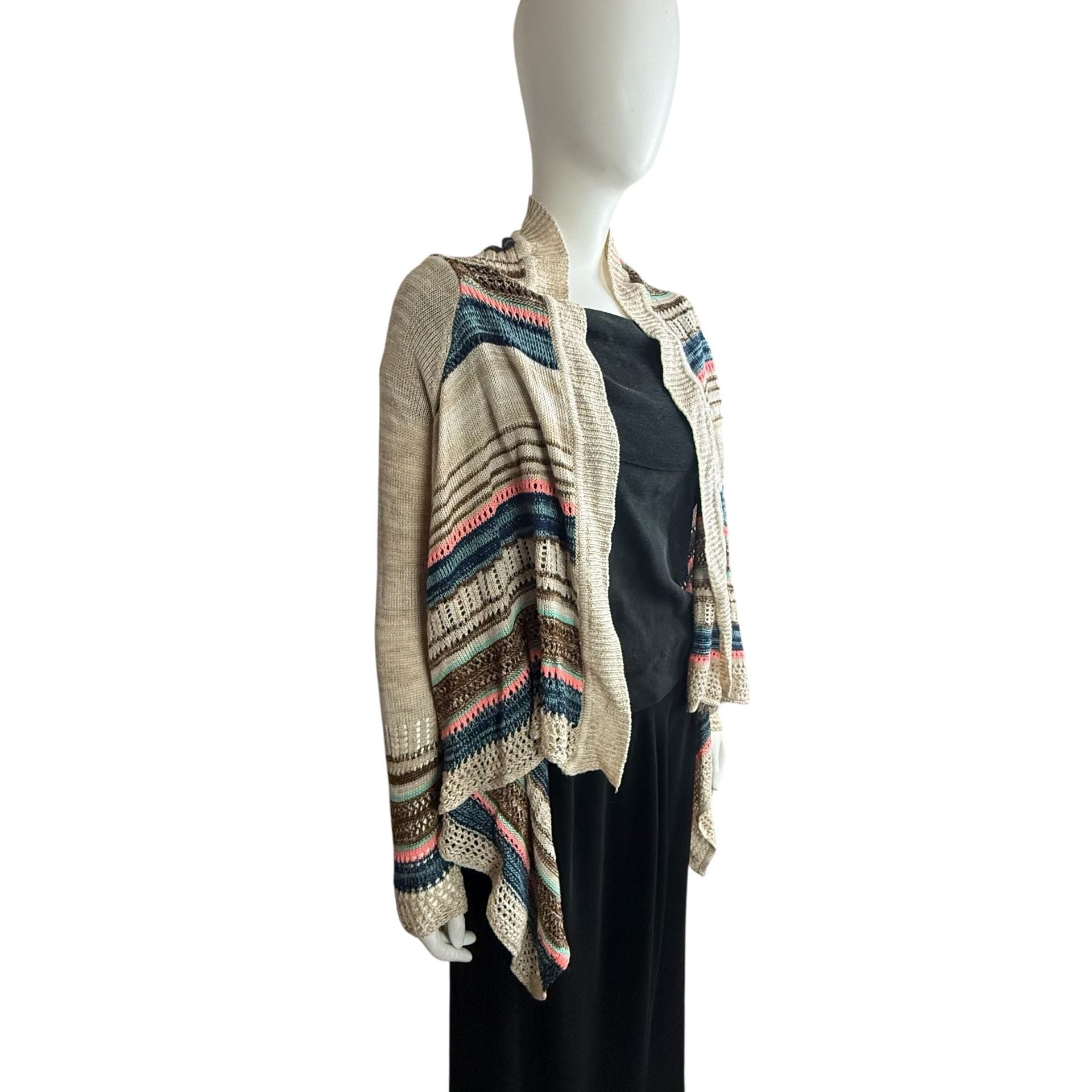 Love on a Hanger Striped Open Front Waterfall Cardigan Sweater Size Medium 3