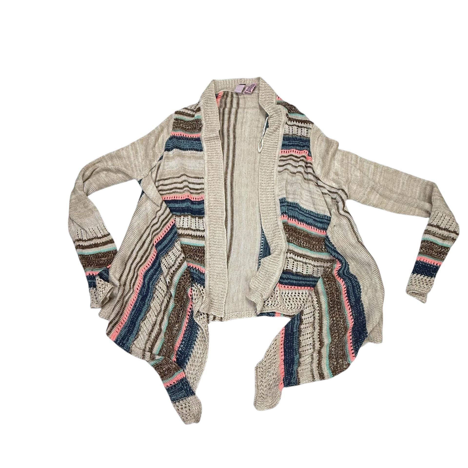 Love on a Hanger Striped Open Front Waterfall Cardigan Sweater Size Medium 6