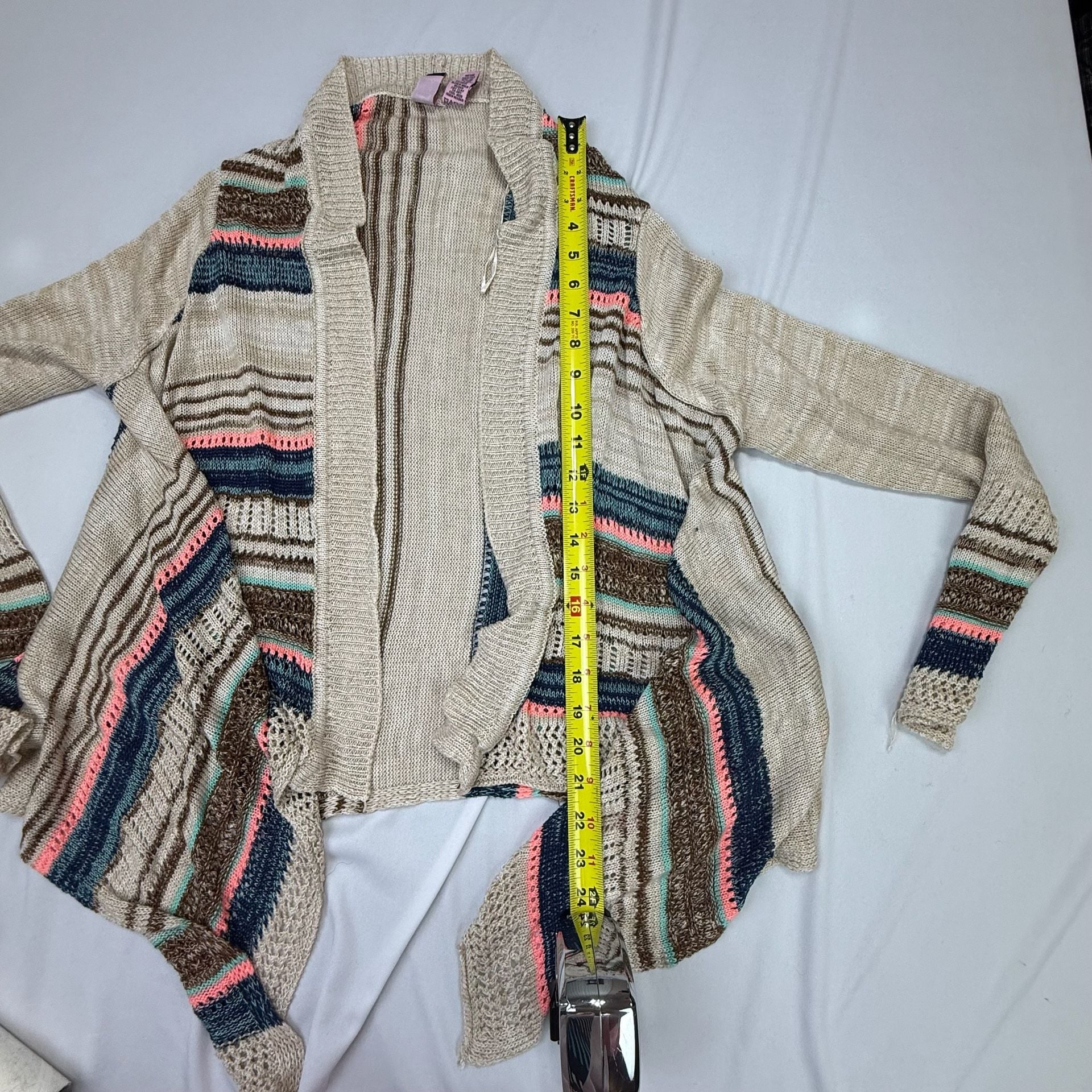 Love on a Hanger Striped Open Front Waterfall Cardigan Sweater Size Medium 7