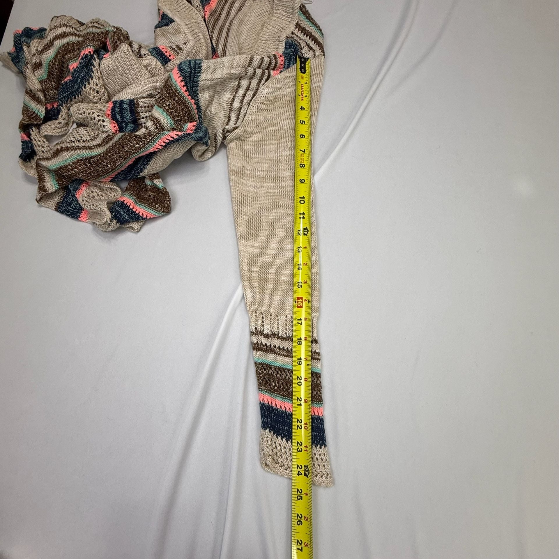 Love on a Hanger Striped Open Front Waterfall Cardigan Sweater Size Medium 8