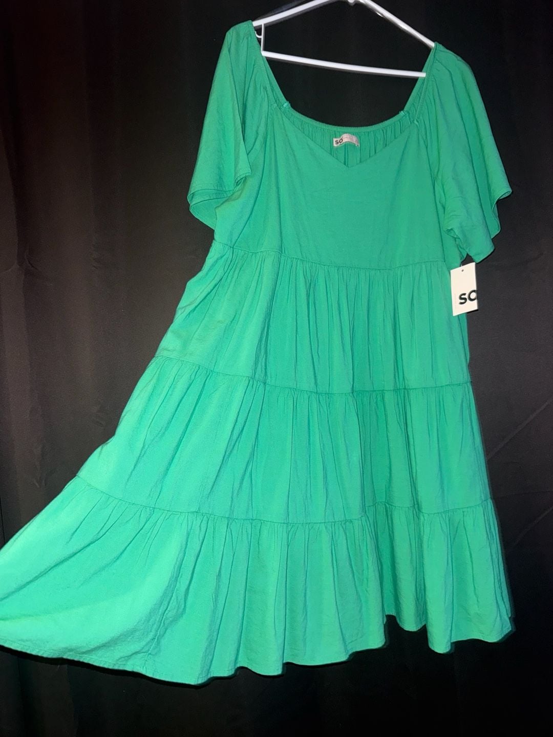 Juniors' Plus Size SO Flutter Sleeve Tiered Mini Dress in Green 6