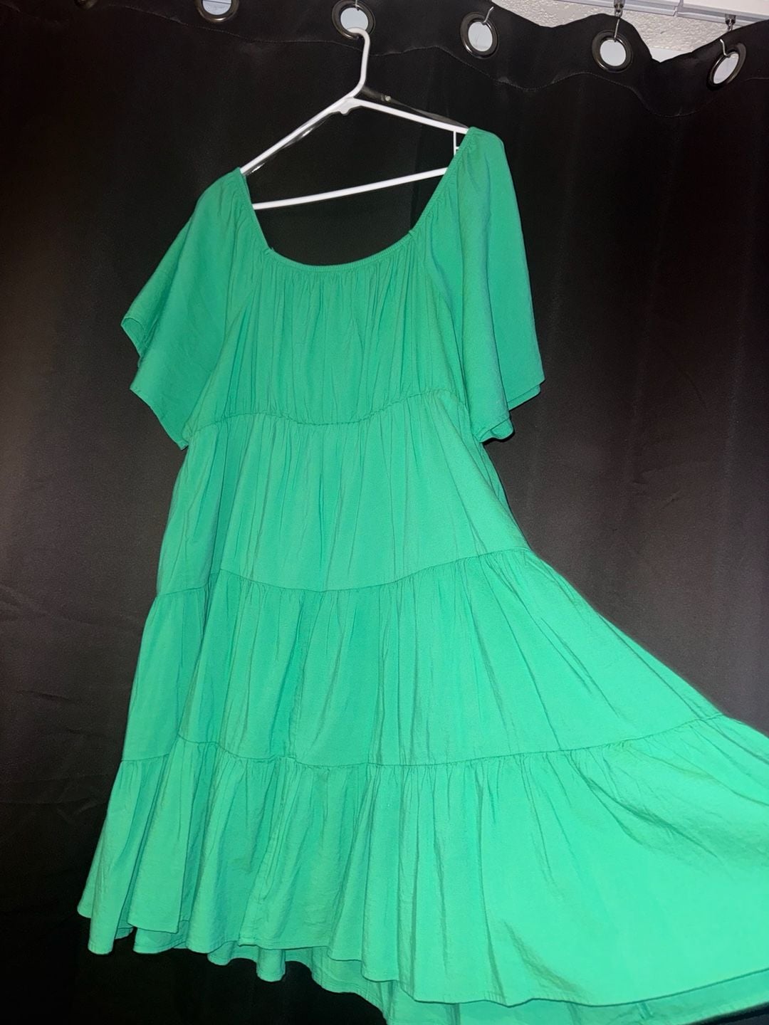 Juniors' Plus Size SO Flutter Sleeve Tiered Mini Dress in Green 9