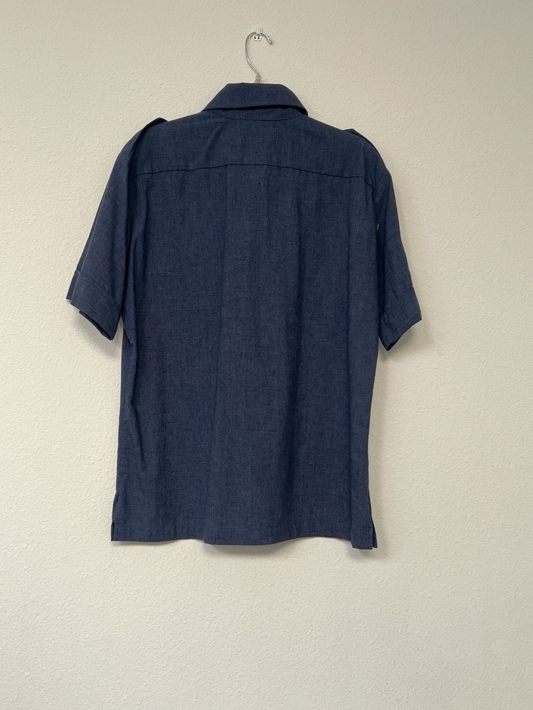 Vintage 70s Bullock's Blue Chambray Short Sleeve Safari Shirt with Racing Stripes 7