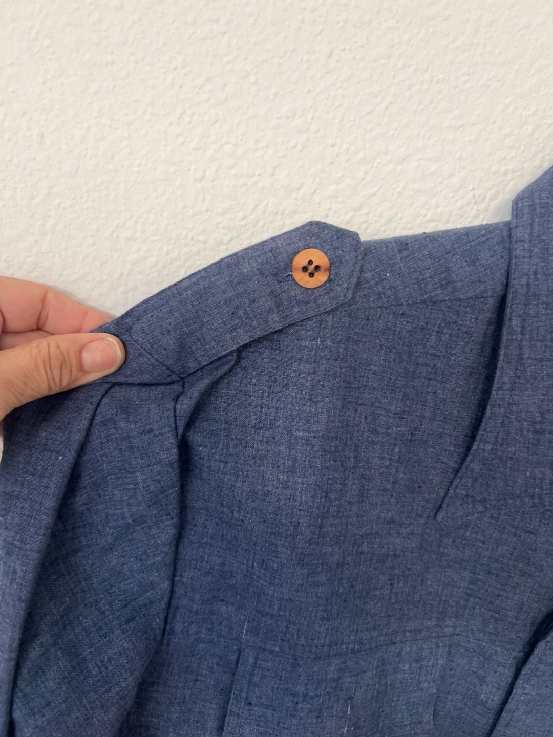Vintage 70s Bullock's Blue Chambray Short Sleeve Safari Shirt with Racing Stripes 9