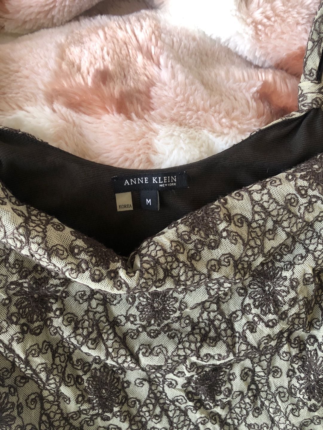 Anne Klein Vintage Brown Floral Mesh Overlay Lace Trim Camisole Tank Top 3