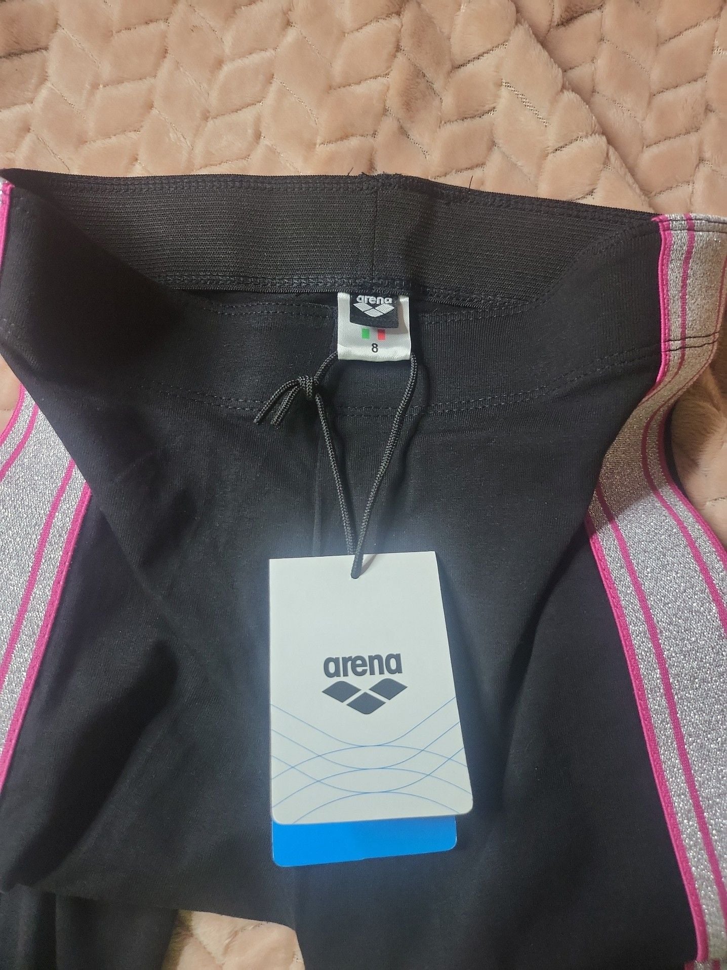 Arena Girls Black Leggings with Pink and Silver Glitter Side Stripes 3