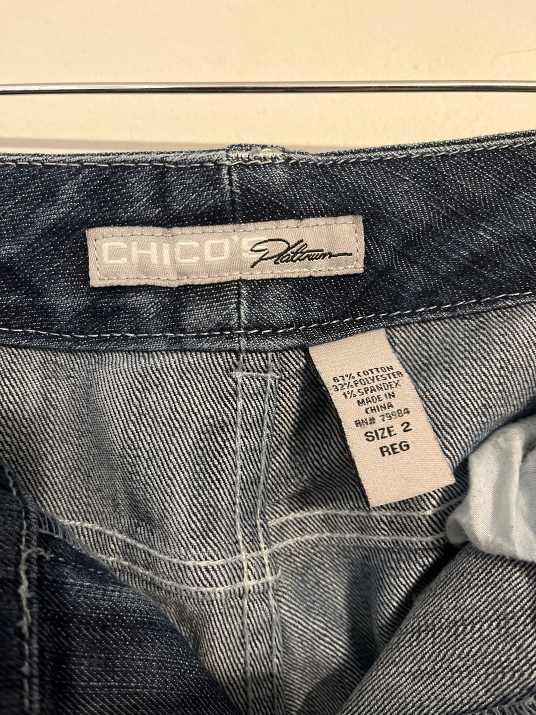 Chico's Platinum Dark Wash Bootcut Jeans with Embroidered Back Pockets Size 2 Reg 3