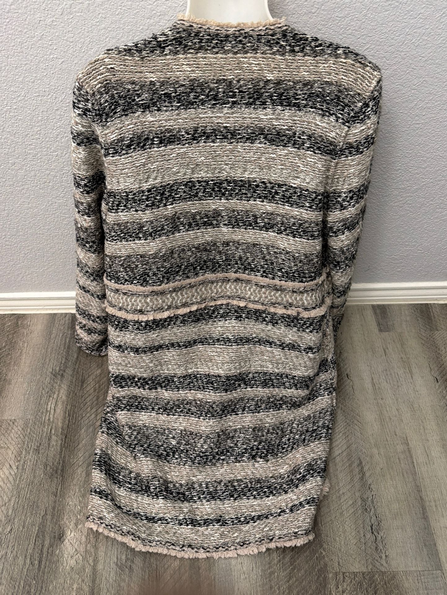 Chico's Multi-Directional Tweed Stripe Fringe Hem Cardigan Jacket 4