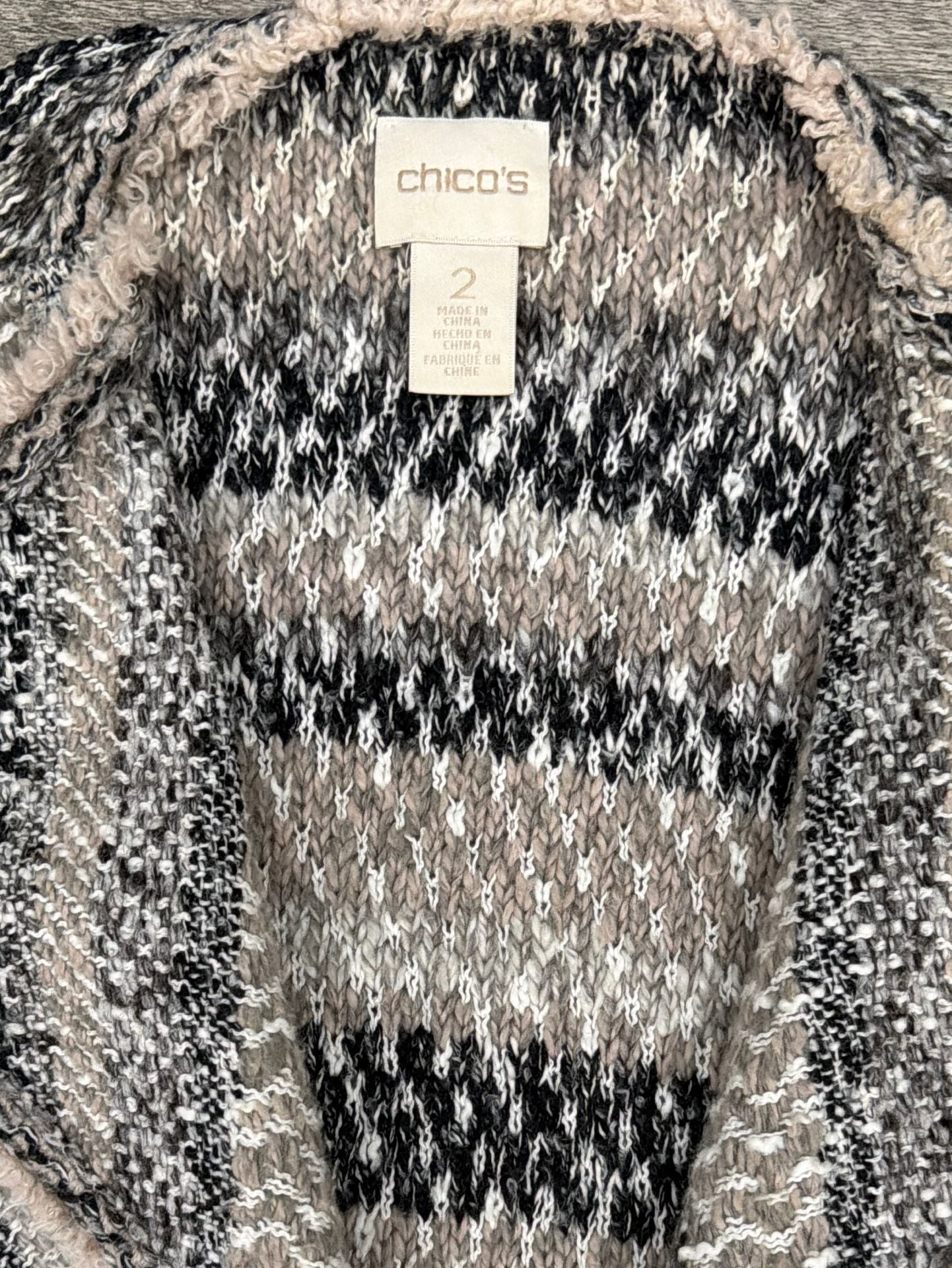 Chico's Multi-Directional Tweed Stripe Fringe Hem Cardigan Jacket 5