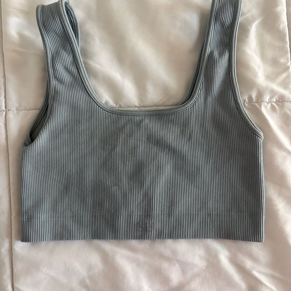 SET ACTIVE Box Cut Bra Ribbed Seamless Crop Top in Slate