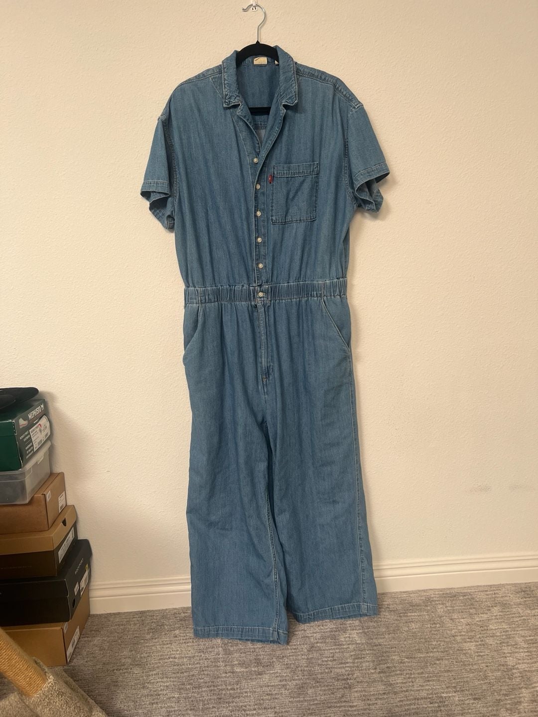 Levi's Short Sleeve Heritage Denim Jumpsuit in Medium Wash 2