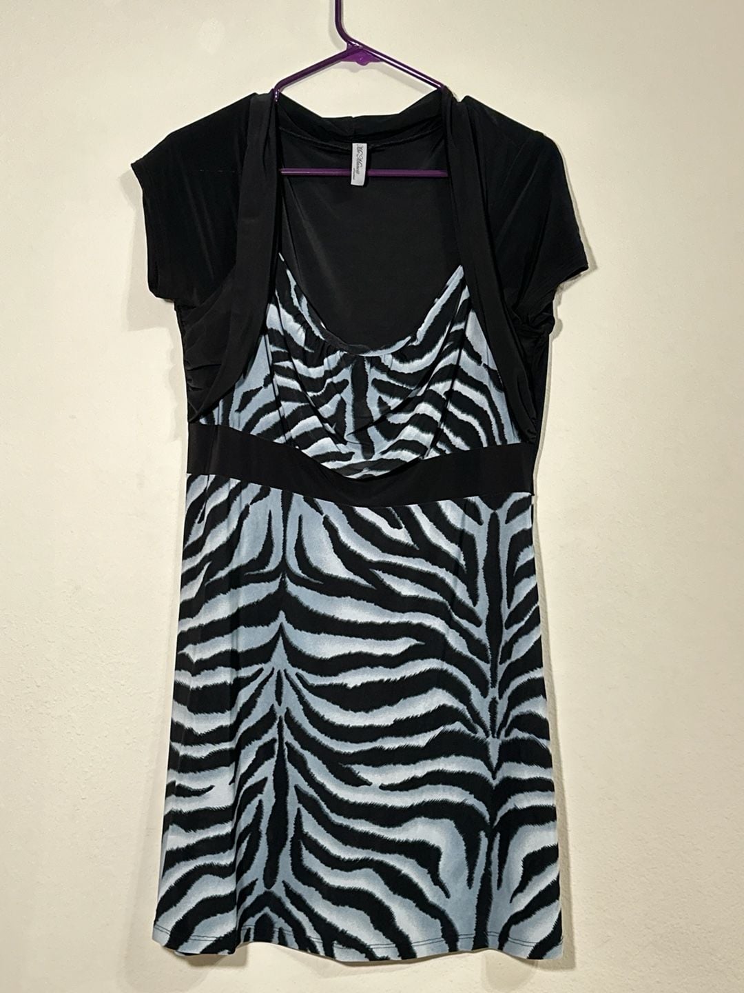 My Michelle Zebra Print Cowl Neck Dress with Faux Shrug Overlay 2