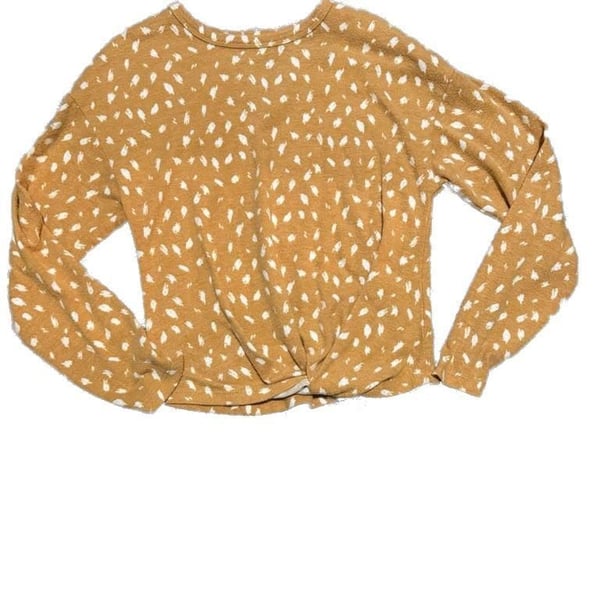 Daytrip Mustard Yellow Deer Spotted Twist Front Long Sleeve Top