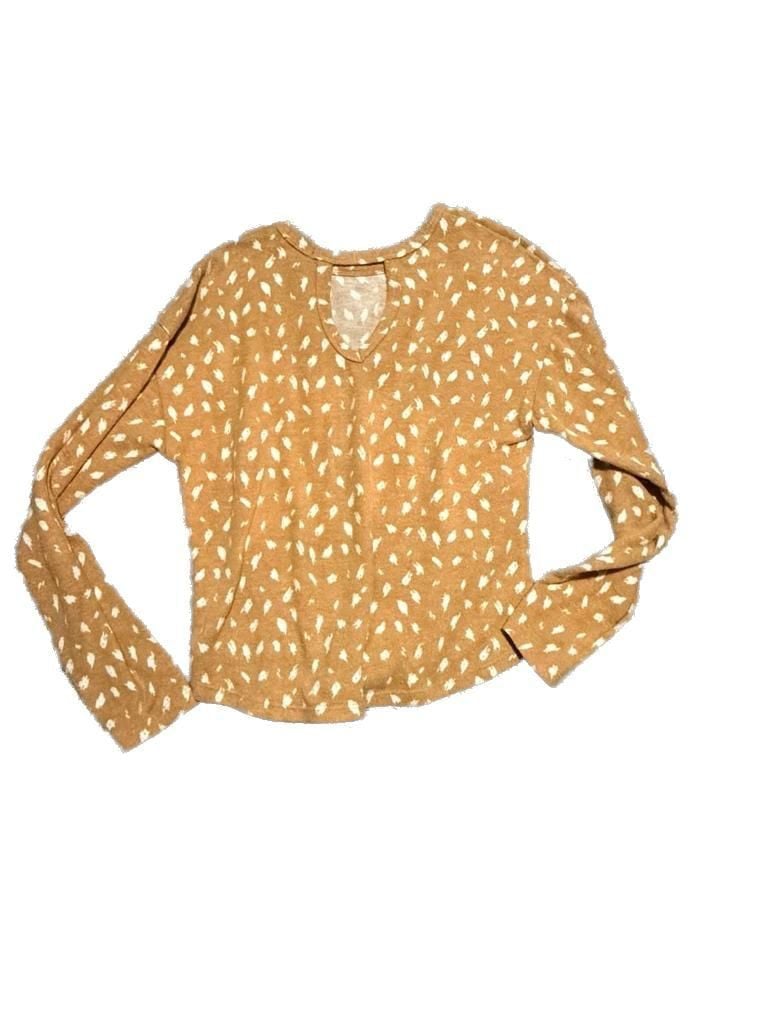 Daytrip Mustard Yellow Deer Spotted Twist Front Long Sleeve Top 3