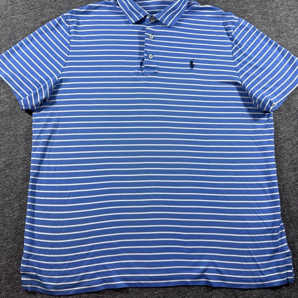 Polo Ralph Lauren Men's Blue and White Striped Pima Cotton Polo Shirt Size Large