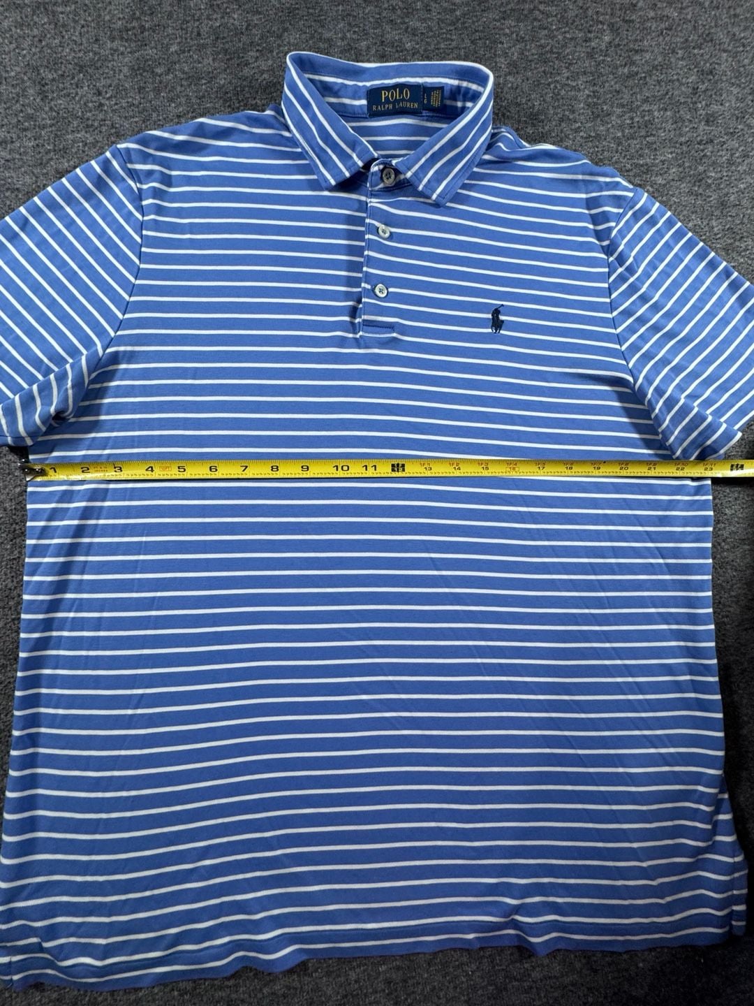 Polo Ralph Lauren Men's Blue and White Striped Pima Cotton Polo Shirt Size Large 7