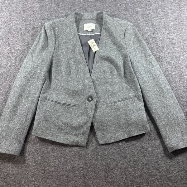 NWT LOFT Petite Grey Textured Open Front Single Button Blazer Jacket Size 12P