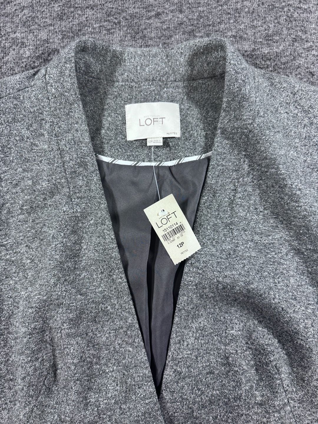 NWT LOFT Petite Grey Textured Open Front Single Button Blazer Jacket Size 12P 3