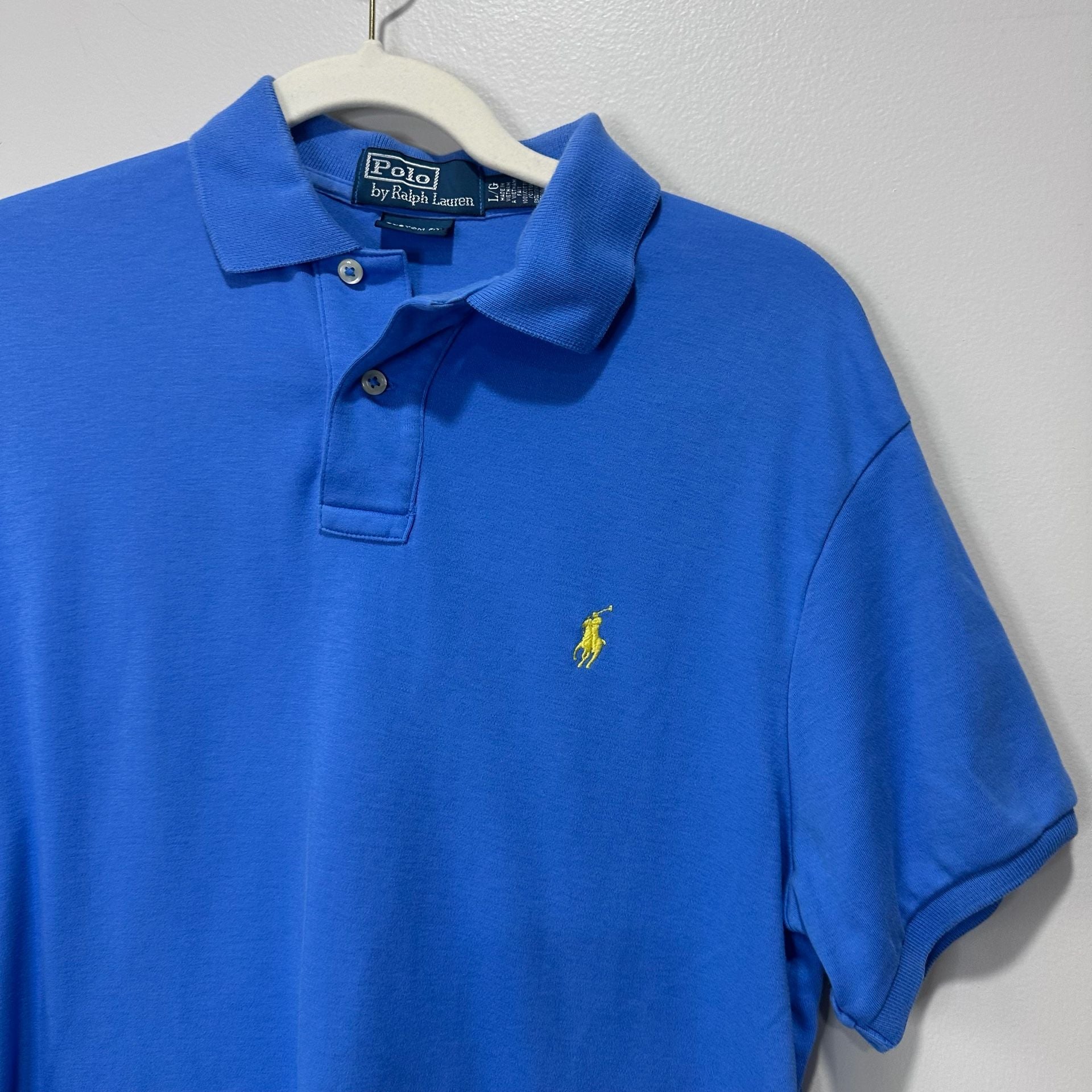 Polo Ralph Lauren Custom Fit Blue Polo Shirt with Yellow Pony - Size L 3