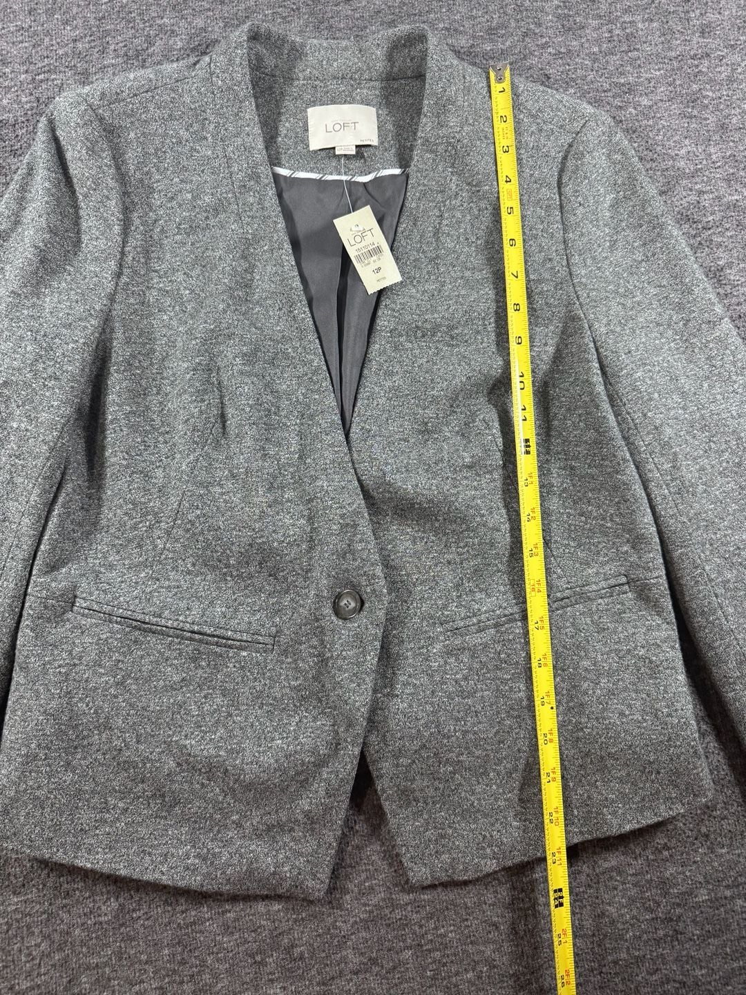 NWT LOFT Petite Grey Textured Open Front Single Button Blazer Jacket Size 12P 5