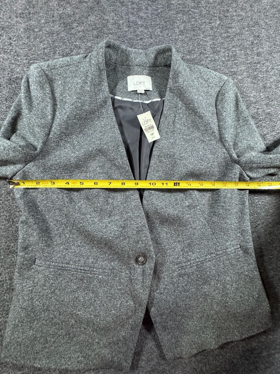 NWT LOFT Petite Grey Textured Open Front Single Button Blazer Jacket Size 12P 6