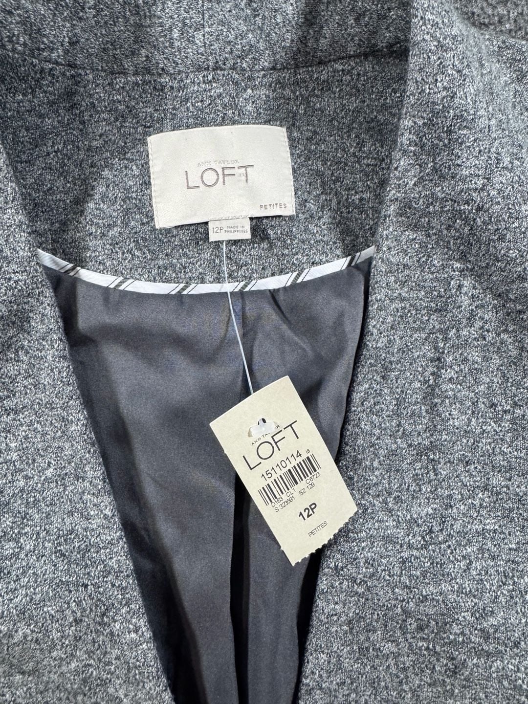 NWT LOFT Petite Grey Textured Open Front Single Button Blazer Jacket Size 12P 7