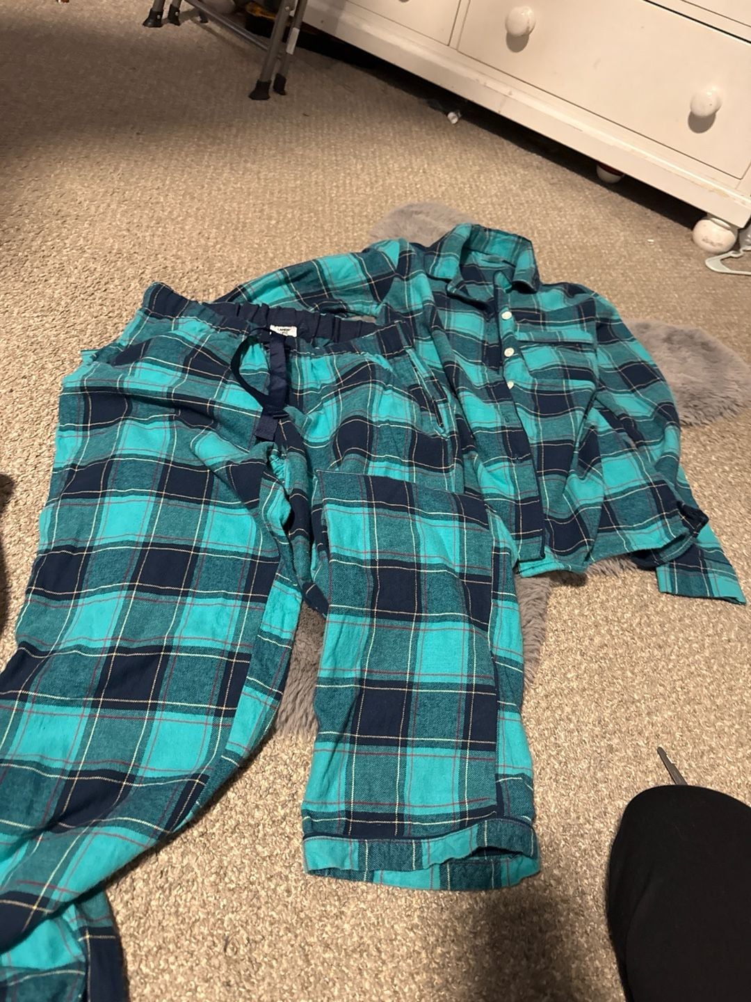 Lands' End Women's Flannel Pajama Set Blue Green Plaid Long Sleeve 4