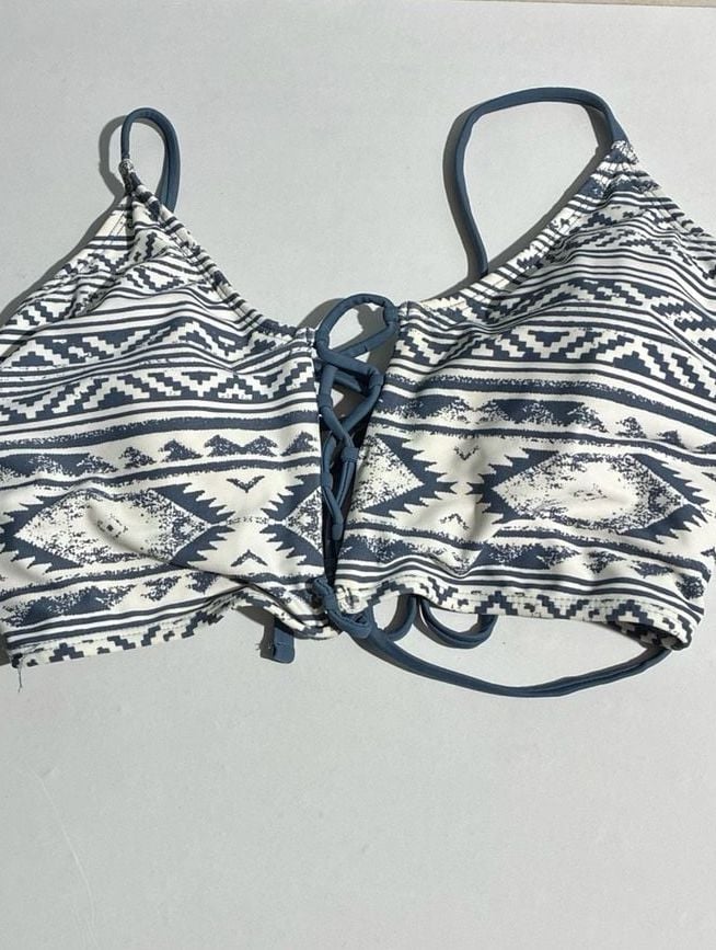 Indigo Rein Blue and White Tribal Print Lace-Up Bikini Set NWT 1