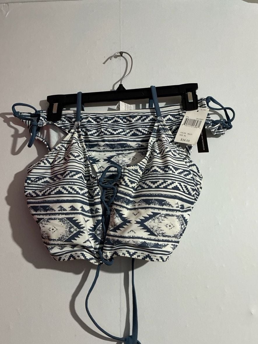 Indigo Rein Blue and White Tribal Print Lace-Up Bikini Set NWT 3