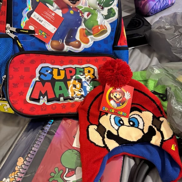 Nintendo Super Mario Bros 17 Inch Backpack and Beanie Hat Set