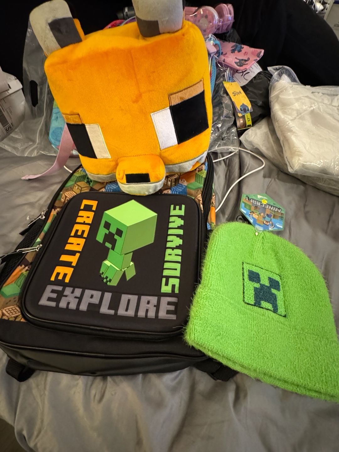 Minecraft Boys 17 Inch Light Up School Backpack Bundle with Creeper Beanie and Fox Plush 1