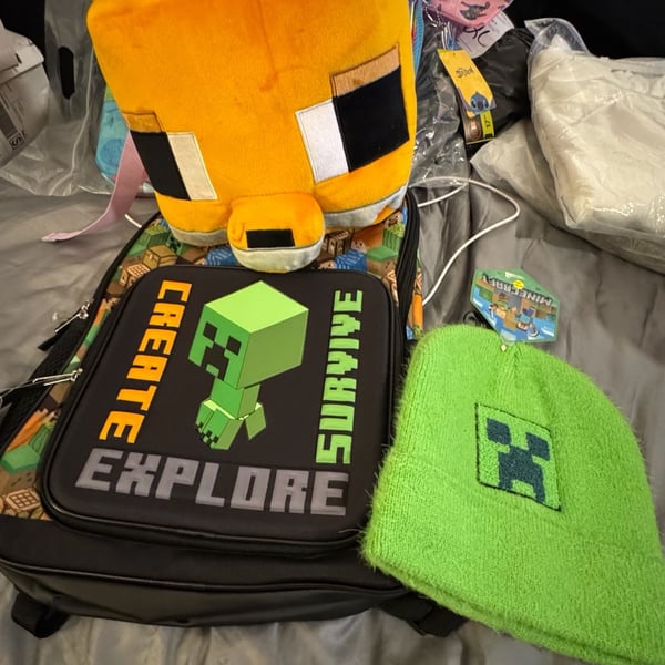 Minecraft Boys 17 Inch Light Up School Backpack Bundle with Creeper Beanie and Fox Plush