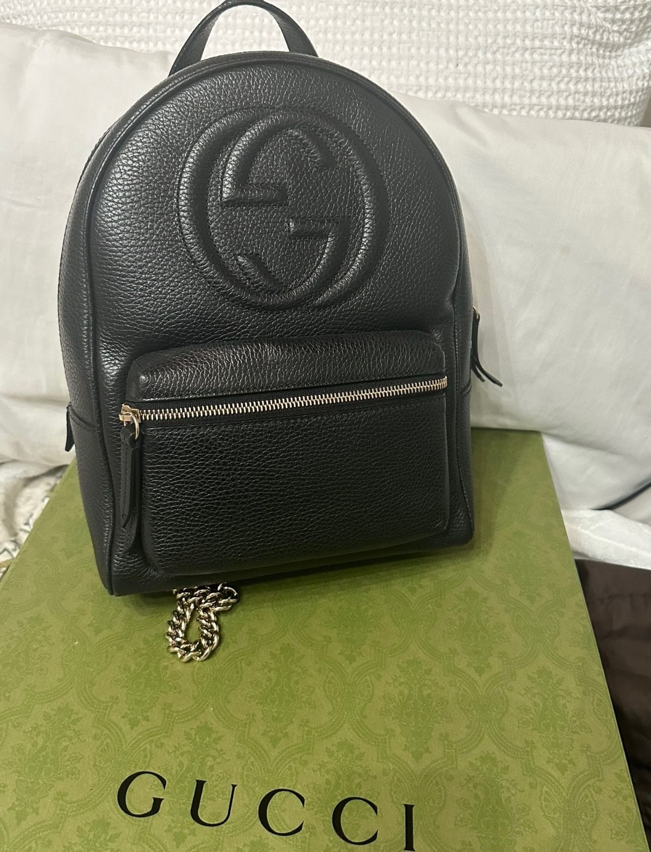 Gucci Soho Interlocking G Chain Backpack Black Pebbled Leather 2