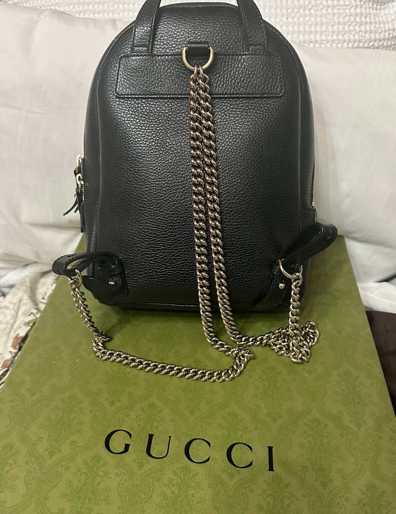 Gucci Soho Interlocking G Chain Backpack Black Pebbled Leather 3