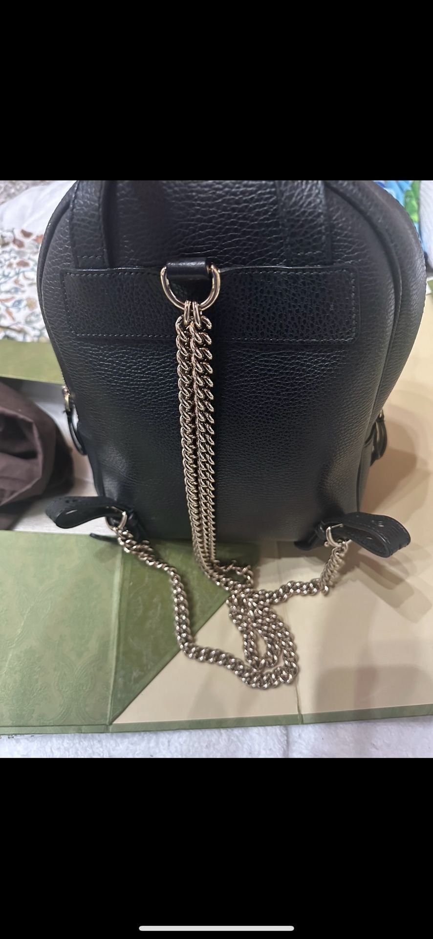 Gucci Soho Interlocking G Chain Backpack Black Pebbled Leather 6