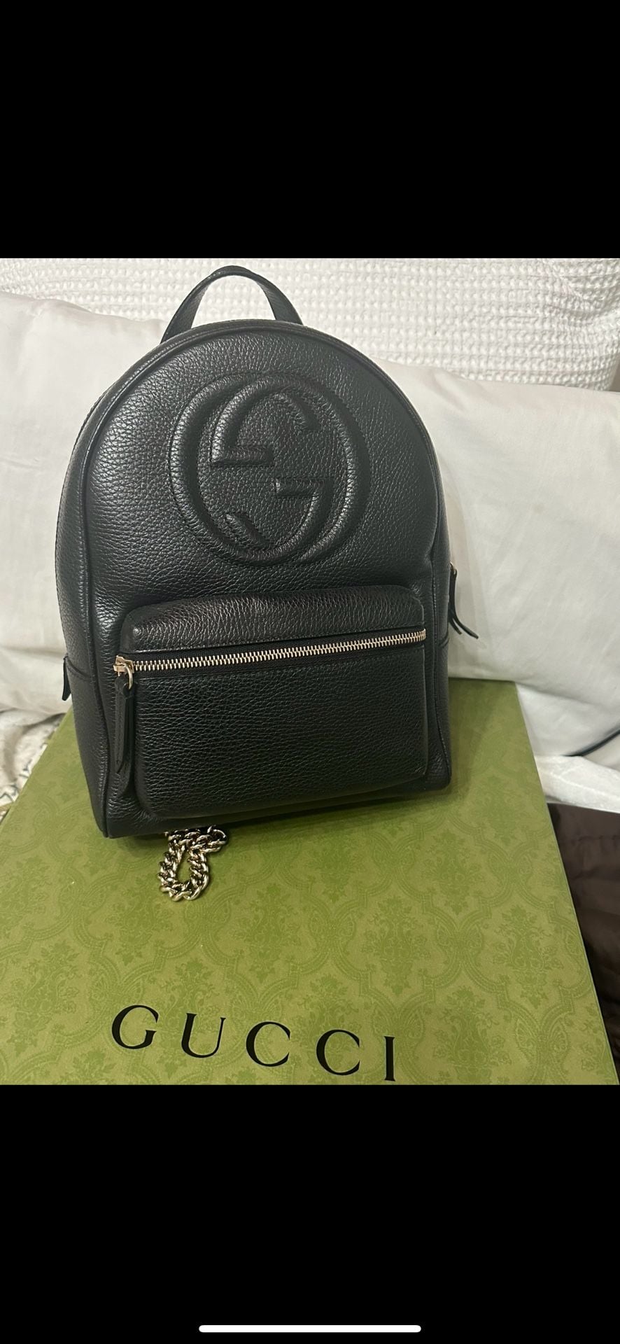 Gucci Soho Interlocking G Chain Backpack Black Pebbled Leather 8