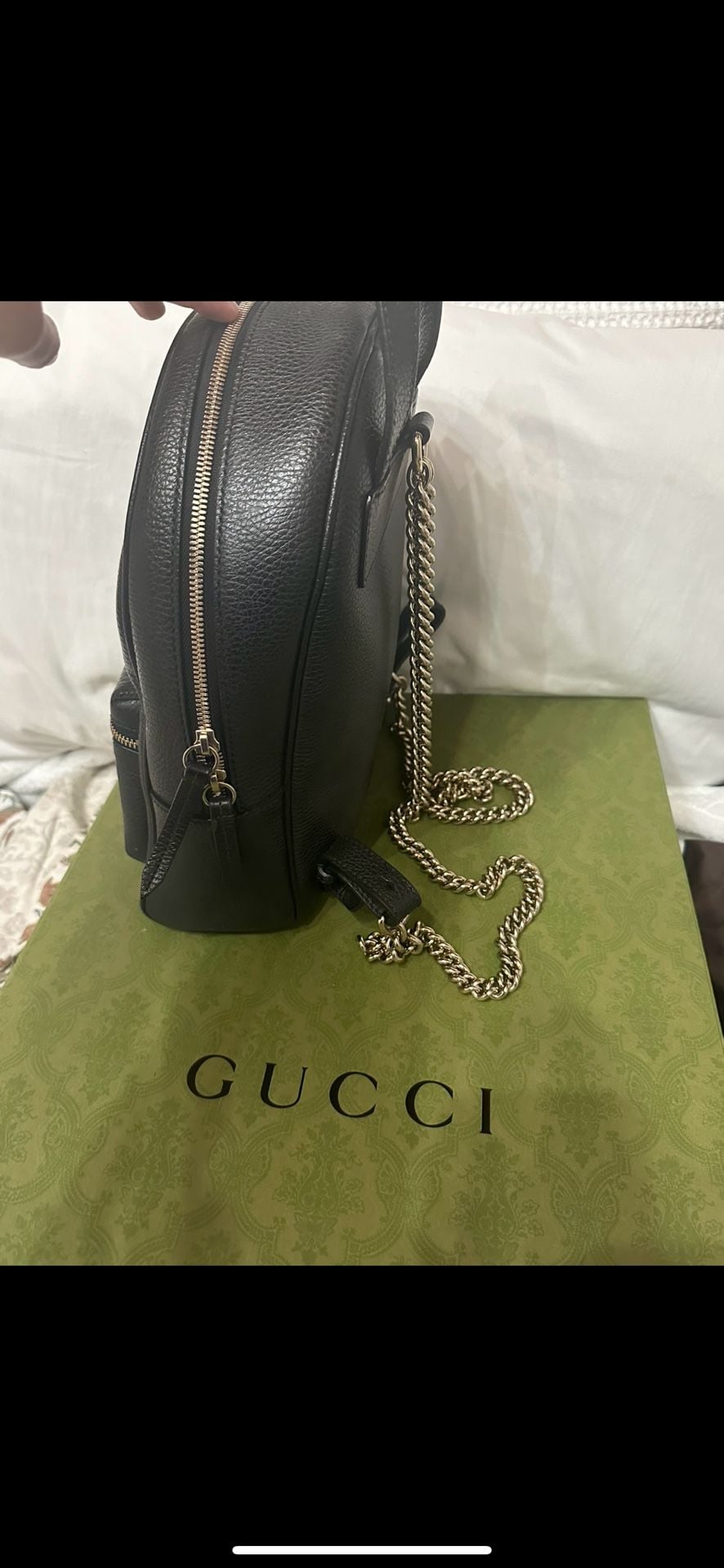 Gucci Soho Interlocking G Chain Backpack Black Pebbled Leather 9