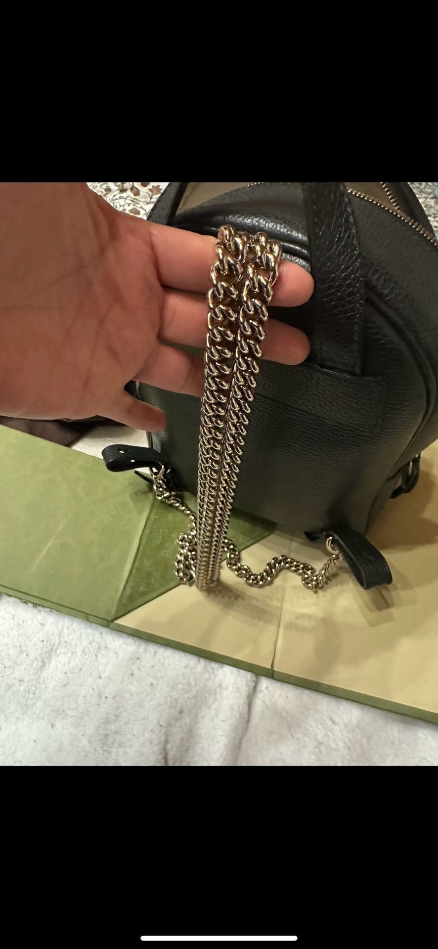 Gucci Soho Interlocking G Chain Backpack Black Pebbled Leather 10