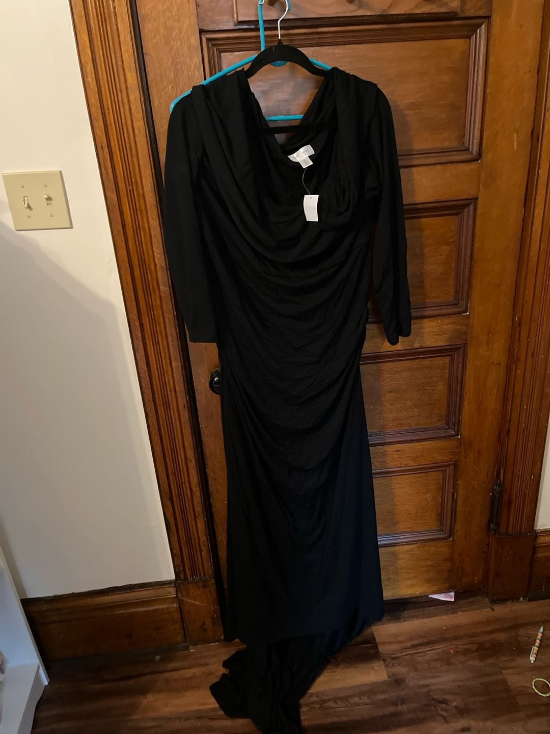 NWT Motherhood Maternity 2X Black Ruched Cowl Neck Maxi Dress 2