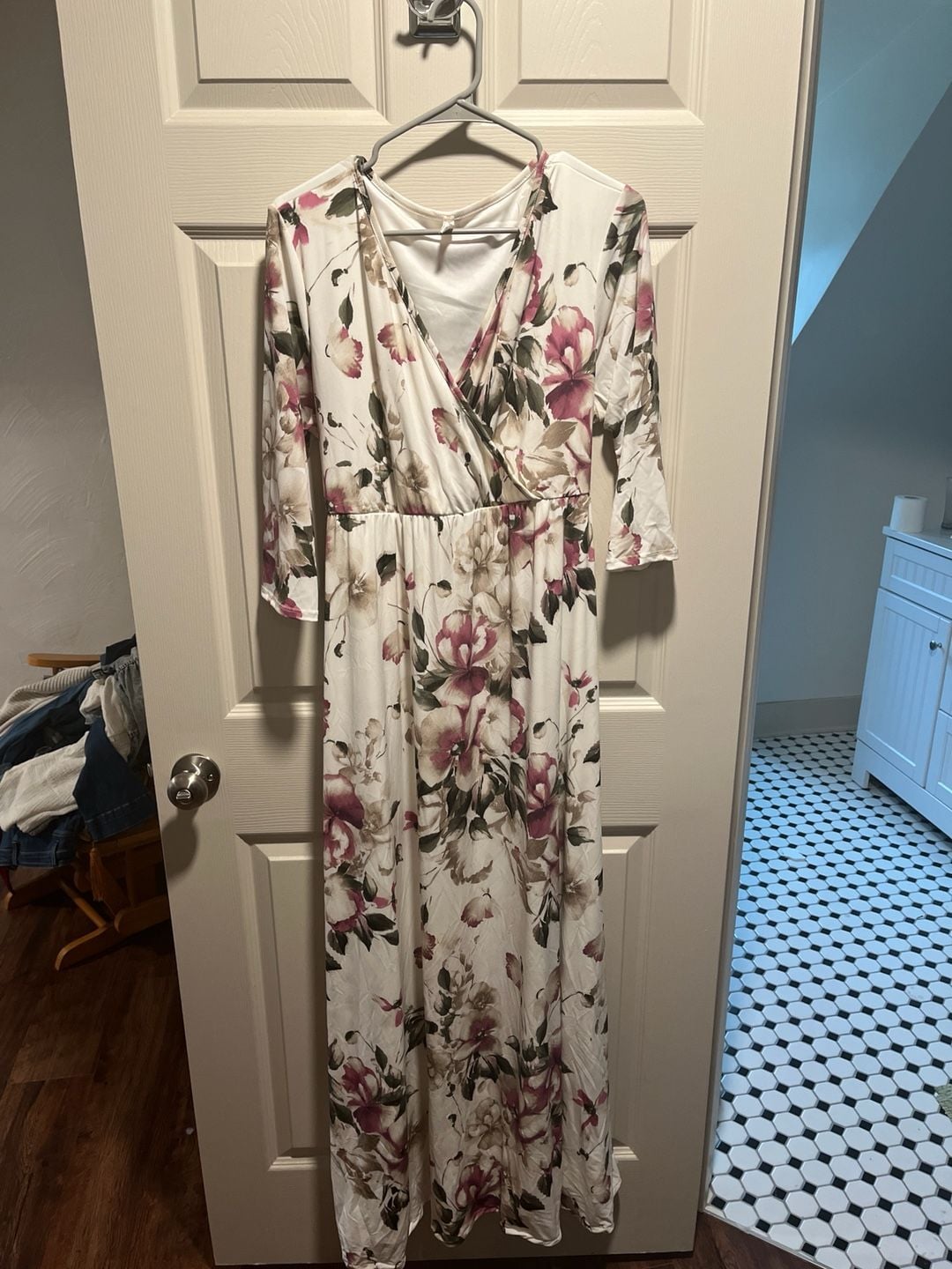 PinkBlush White Floral Wrap Maternity/Nursing Maxi Dress 2