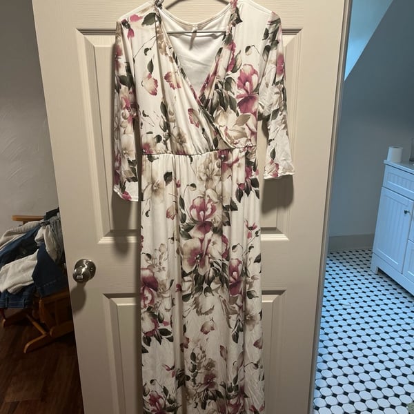 PinkBlush White Floral Wrap Maternity/Nursing Maxi Dress